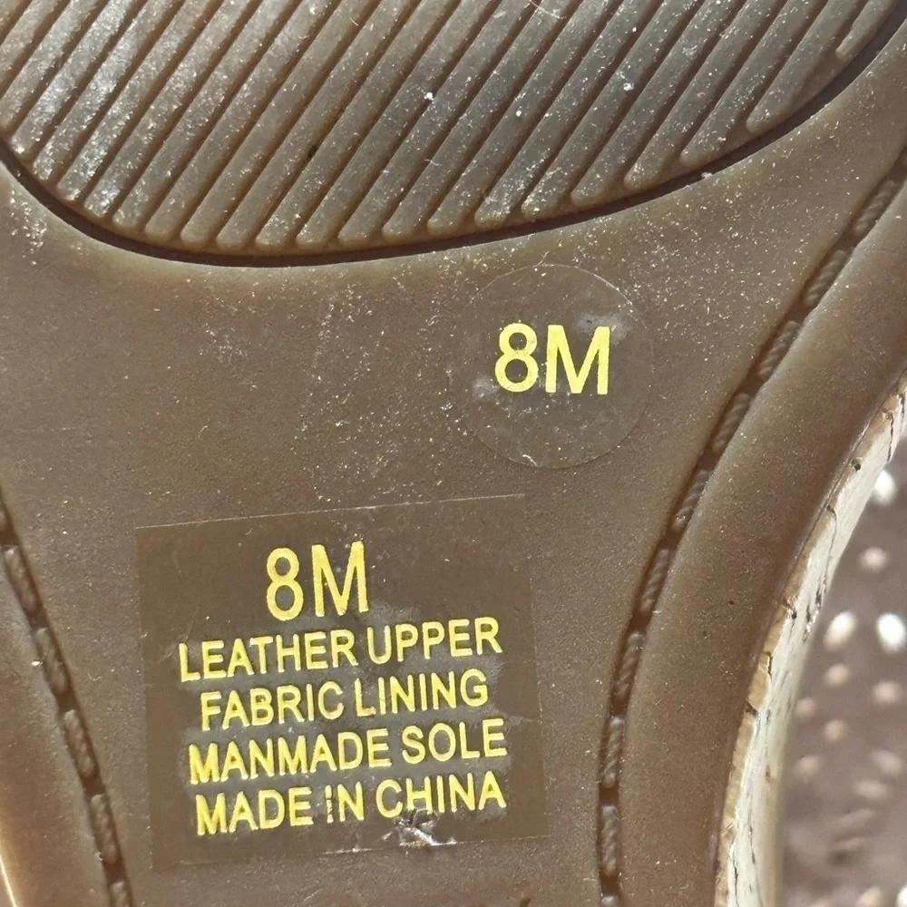 Alex Marie Tan Brown Perforated Leather Studded Zip Wedge Sandals 8M - Picture 11 of 12
